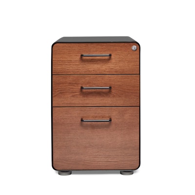 Black + Walnut Stow 3-Drawer File Cabinet,Walnut,hi-res